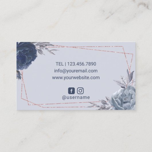 Rose Gold Lips Navy Floral Geometric Makeust Visitenkarte (Rückseite)