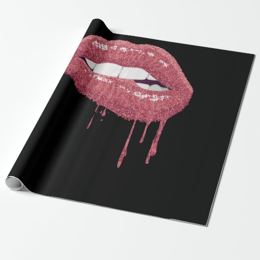 Rose Gold Lipstick Kiss Hot 80s Drip Lips 1980 Geschenkpapier (Ungerollt)