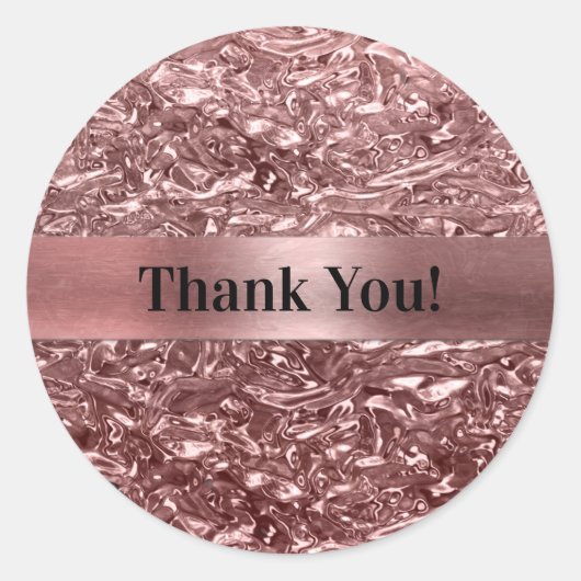 Rose Gold Liquid Chrome Metallic Chic Gastgeschenk Runder Aufkleber (Vorderseite)