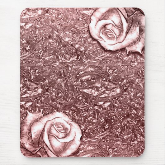 Rose Gold Liquid Chrome Metallic Chic Glam Floral Mousepad (Vorne)