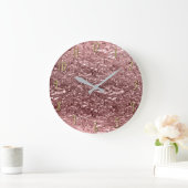 Rose Gold Liquid Chrome Metallic Chic Glam Große Wanduhr (Zuhause)