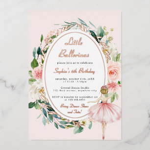 Rose Gold Little Ballerina Kindergeburtstag Folieneinladung