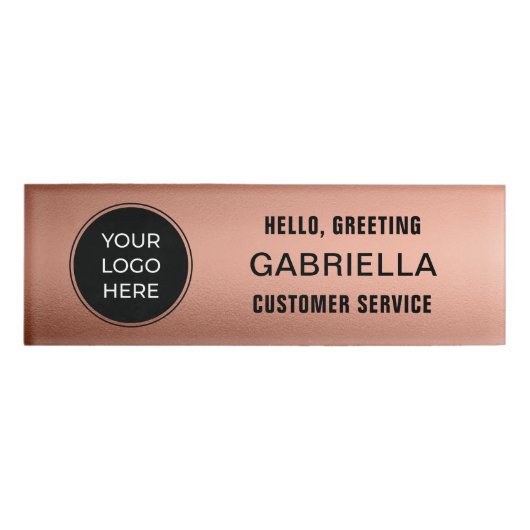 Rose Gold Logo Mitarbeiter Namenschild (Vorderseite)