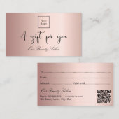 Rose Gold Logo qcode Geschenkgutschein Visitenkarte (Vorne/Hinten)