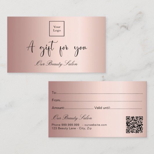 Rose Gold Logo qcode Geschenkgutschein Visitenkarte (Vorne/Hinten)