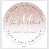 Rose Gold Logo Salon COVID warten sozialen Abstand Aufkleber (Blatt)