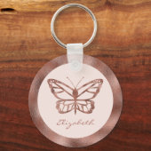 Rose Gold Look wie Schmetterling auf Rosa und Name Schlüsselanhänger (Vorderseite)