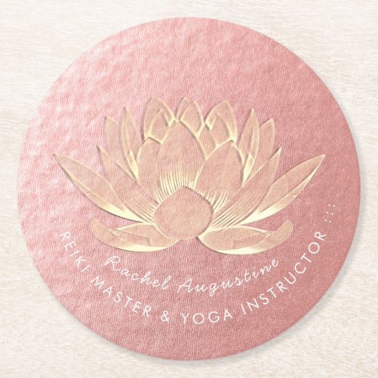 Rose Gold Lotus Yoga Studio Meditation Instructor Runder Pappuntersetzer (Vorderseite)