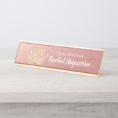Rose Gold Lotus Yoga Studio Meditation Instructor Schreibtischnamensplakette (Vorderseite )