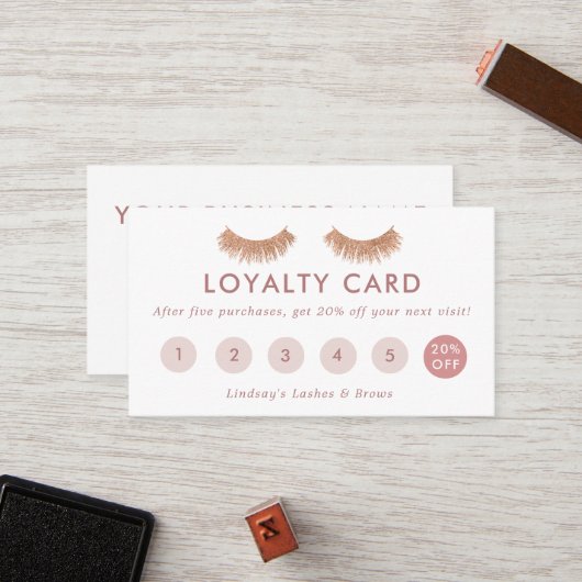 Rose Gold Loyalty Card Eyelashes Makeutik Treuekarte (Vorderseite/Rückseite Beispiel)