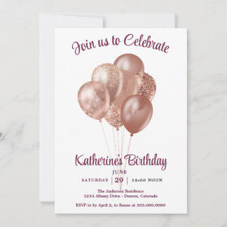 Rose Gold Luftballons Geburtstag Einladung