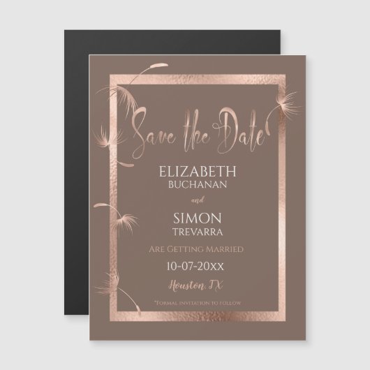 Rose Gold-Lüster und Schokolade Save the Date Magnetkarte (Vorne/Hinten)
