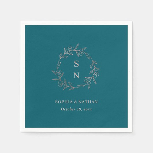 Rose Gold Luxury Elegant Floral Serviette (Vorderseite)