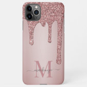 Rose Gold Luxury Glam Glitzer Tropfen Monogram iPhone Hülle (Rückseite)