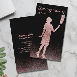 Rose Gold Maid Clearing Services Vertikaler Glitze Visitenkarte