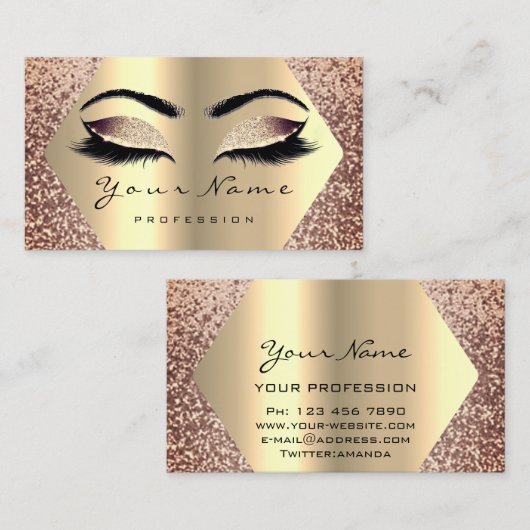 Rose Gold Makeup Artist Eyelash Blog Influencer Visitenkarte (Vorne/Hinten)