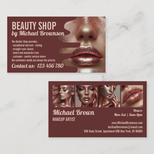 Rose Gold Makeup Beauty Salon Stylist Visitenkarte (Vorne/Hinten)