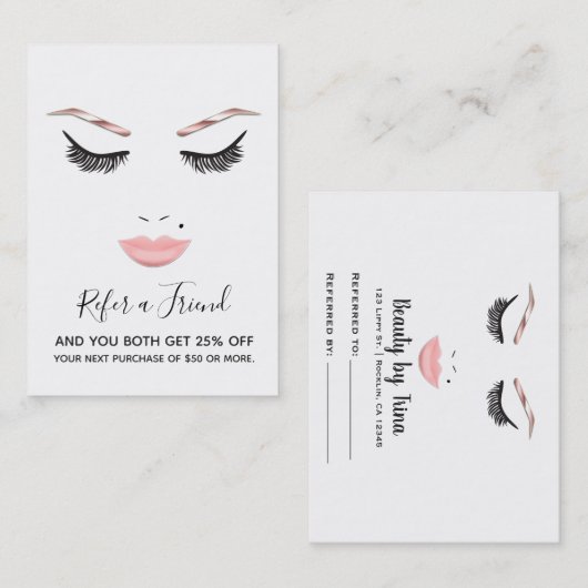Rose Gold Makeup Face Lashes Visitenkarte (Vorne/Hinten)