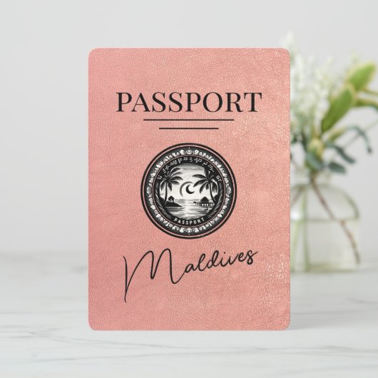 Rose Gold Malediven Pass Save the Date (Stehend Vorderseite)