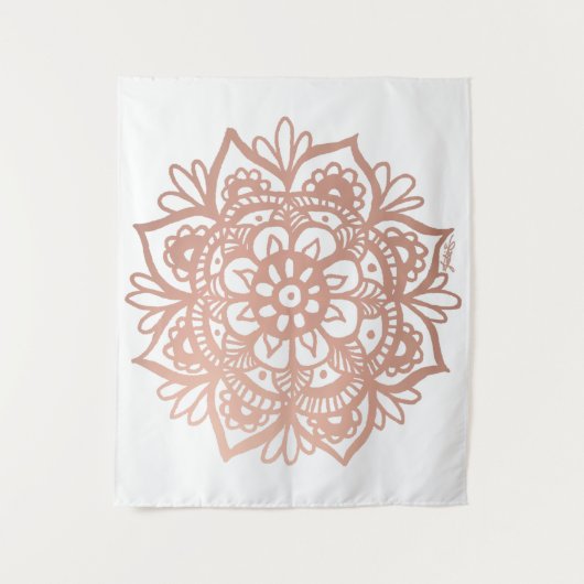 Rose Gold Mandala Art Pink Blume Wandteppich (Vorderseite)
