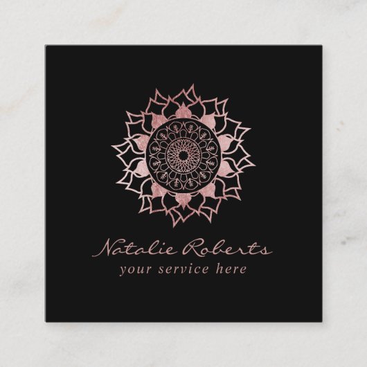 Rose Gold Mandala Blume Logo Beauty Salon Wellness Quadratische Visitenkarte (Vorderseite)