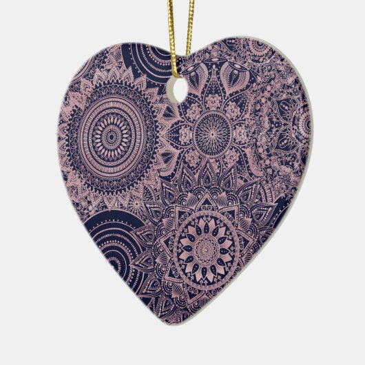 Rose Gold Mandala Collection Blaues Design Keramik Ornament (Links)