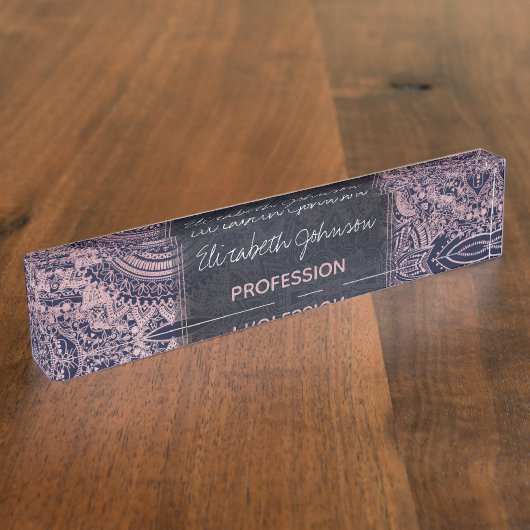 Rose Gold Mandala Collection Blaues Design Namensplakette (Seite)