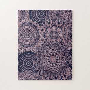 Rose Gold Mandala Collection Blaues Design Puzzle