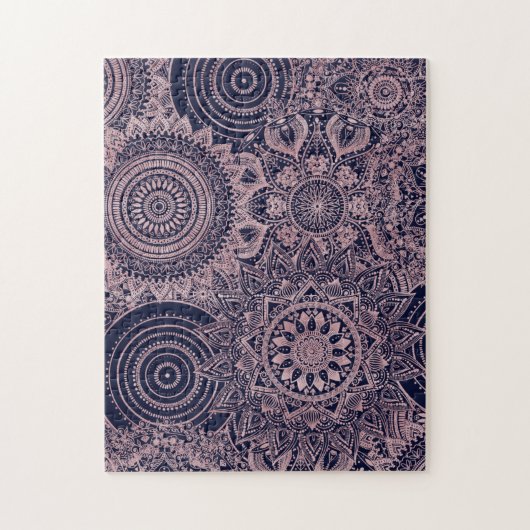Rose Gold Mandala Collection Blaues Design Puzzle (Vertikal)