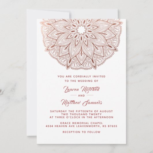 Rose Gold Mandala Hochzeit Einladung (Vorderseite)