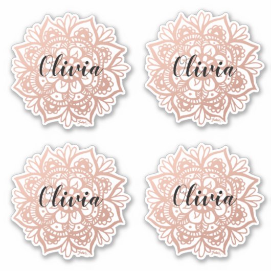 Rose Gold Mandala Individuelle Name Sticker (Vorderseite)