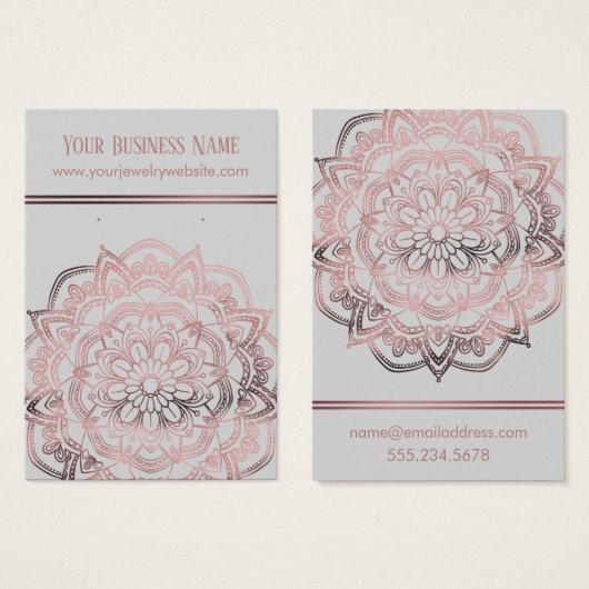 Rose Gold Mandala Light Grau Earring Display Cards (Vorne & Hinten)
