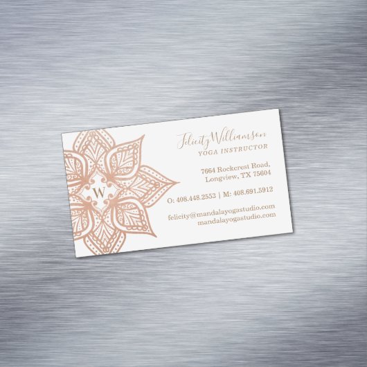 Rose Gold Mandala Lotus Blume Monogram Magnetische Visitenkarte (Beispiel)