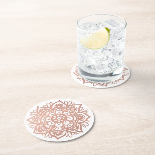Rose Gold Mandala Runder Pappuntersetzer (Vor Ort)