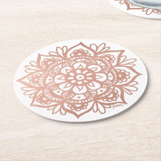 Rose Gold Mandala Runder Pappuntersetzer (Angewinkelt)