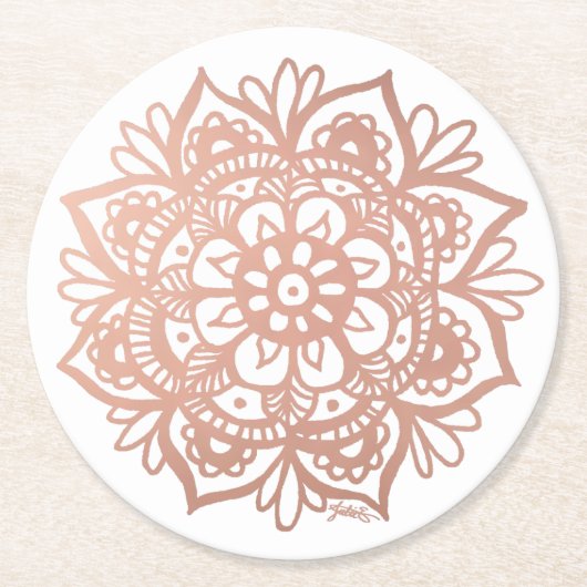 Rose Gold Mandala Runder Pappuntersetzer (Vorderseite)