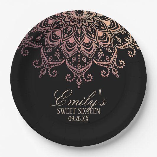 Rose Gold Mandala Sweet 16 Party Pappteller (Vorderseite)