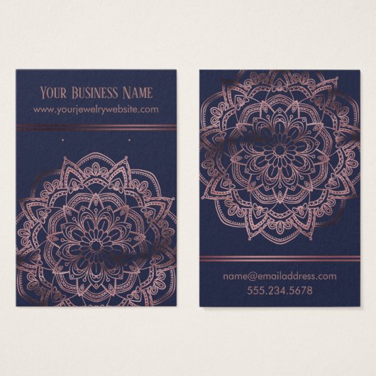 Rose Gold Mandala über Navy Earring Display Cards (Vorne & Hinten)