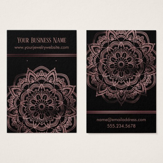 Rose Gold Mandala über schwarze Ohrring-Display-Ka (Vorne & Hinten)