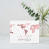 Rose Gold Map, jedes Ziel Save the Date Postkarte (Stehend Vorderseite)