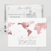 Rose Gold Map, jedes Ziel Save the Date Postkarte (Vorne/Hinten)