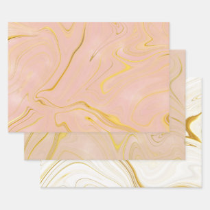 Rose Gold Marble Agate Glitzer Geschenkpapier Set