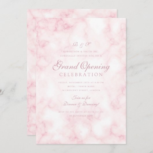 Rose Gold Marble Blush Corporate Grand Opening Einladung (Vorne/Hinten)