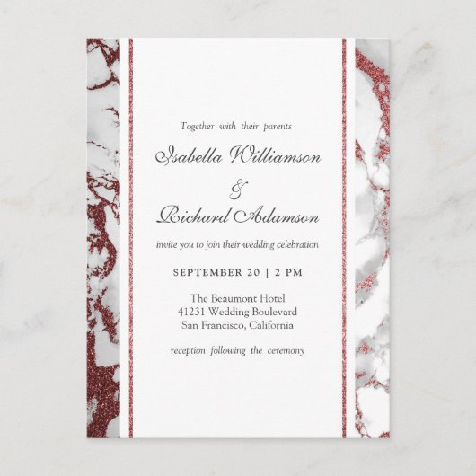 Rose Gold Marble Classic Typografy Wedding Einladungspostkarte (Vorderseite)