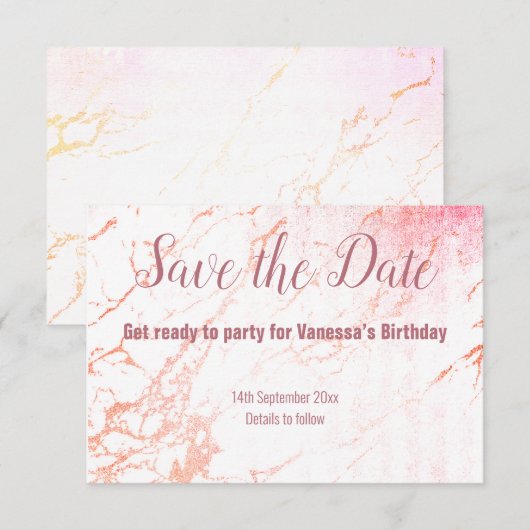 ROSE GOLD MARBLE DESIGN SAVE THE DATE RSVP KARTE (Vorne/Hinten)