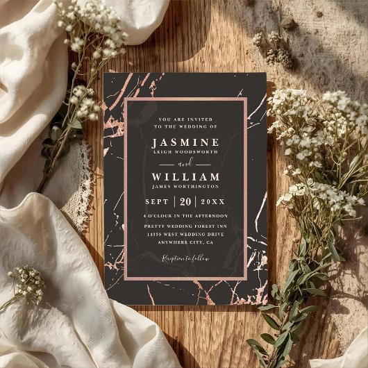 Rose Gold Marble Elegant Modern QR Code Wedding Einladung