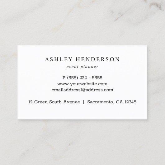 Rose Gold Marble Event Planner Visitenkarte (Rückseite)