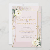 Rose Gold Marble Geometric Eukalyptus Floral Einladung (Vorderseite)