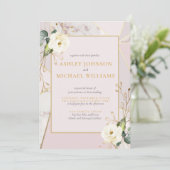 Rose Gold Marble Geometric Eukalyptus Floral Einladung (Stehend Vorderseite)