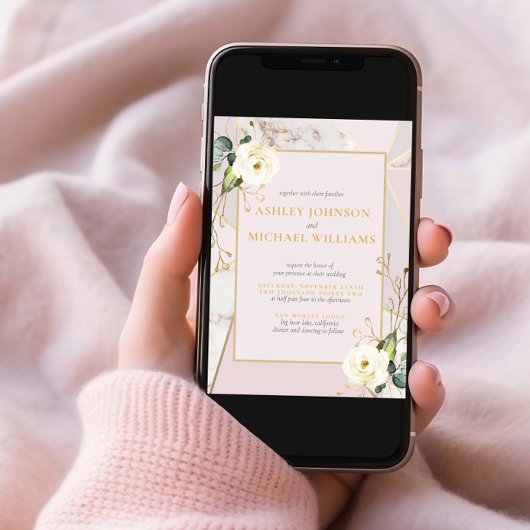 Rose Gold Marble Geometric Eukalyptus Floral Einladung